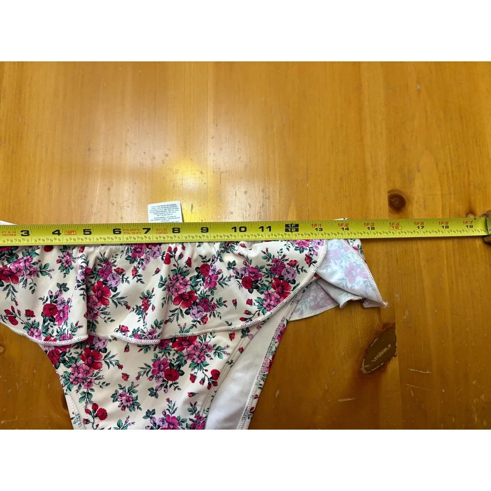 Wild Fable Floral Ruffle Bikini Bottom Mid Rise Extra High Leg Cheeky Pink‎ M